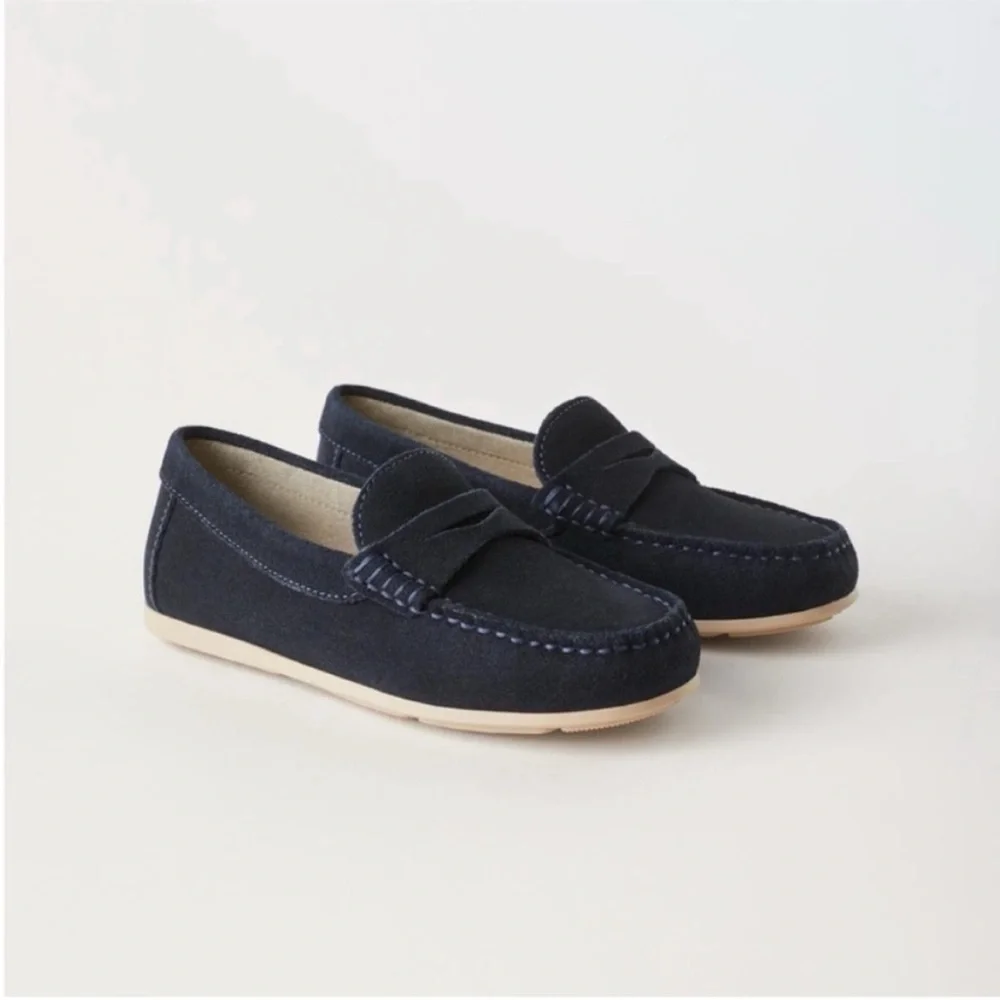 Zara kids, Navy blue, LEATHER LOAFERS
